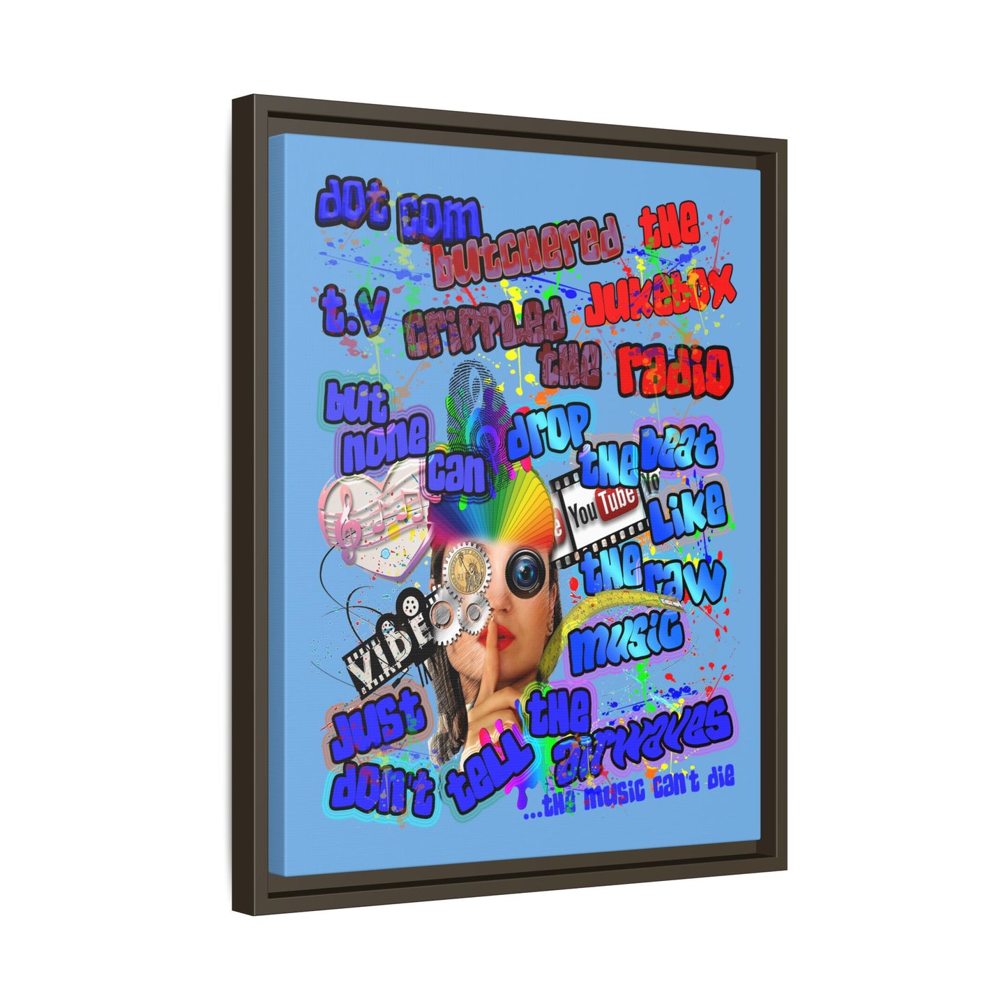 drop the beat - framed canvas art (light blue)