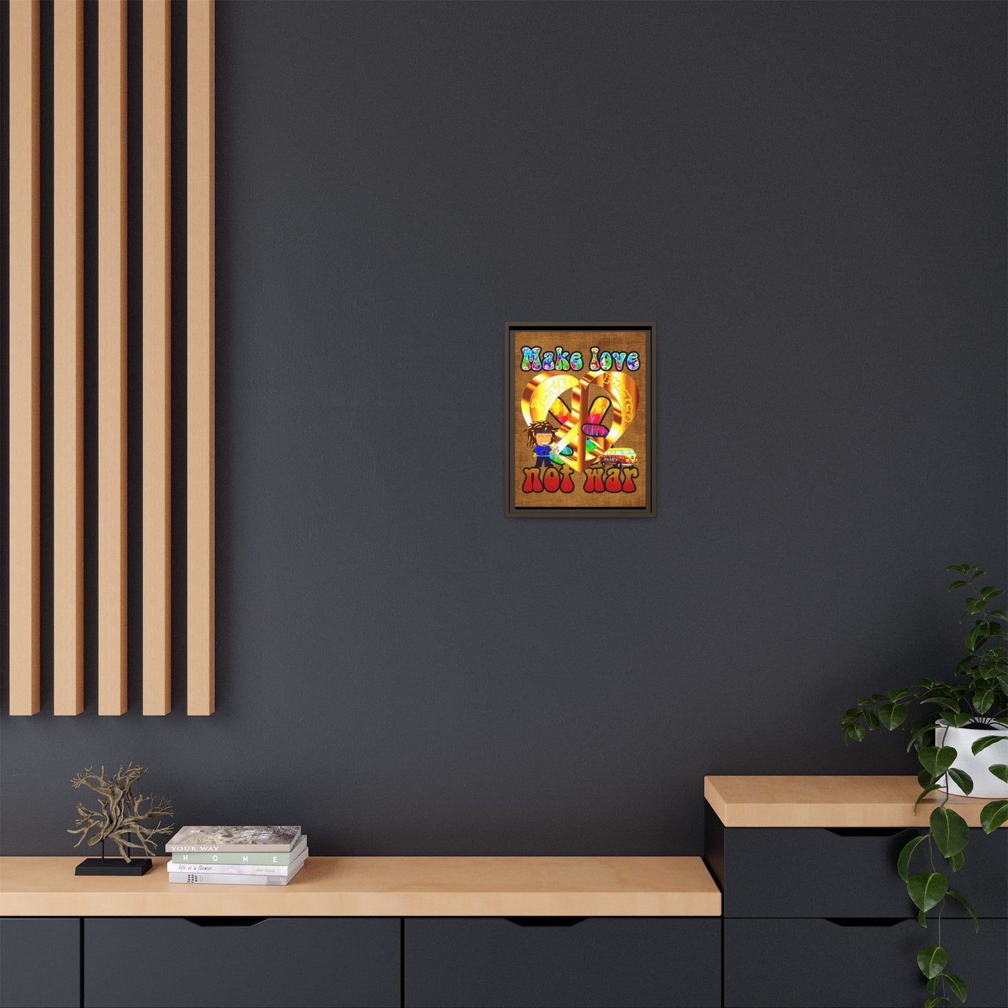 love peace - framed canvas art (brown papyrus)
