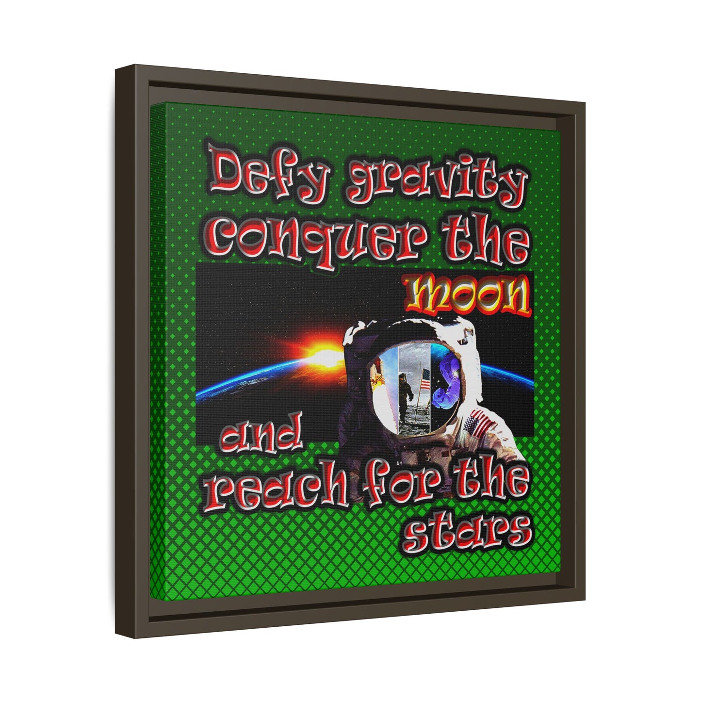 defy conquer reach - framed canvas art (logo green)