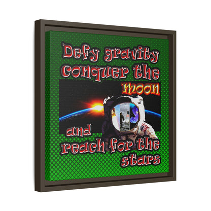 defy conquer reach - framed canvas art (logo green)