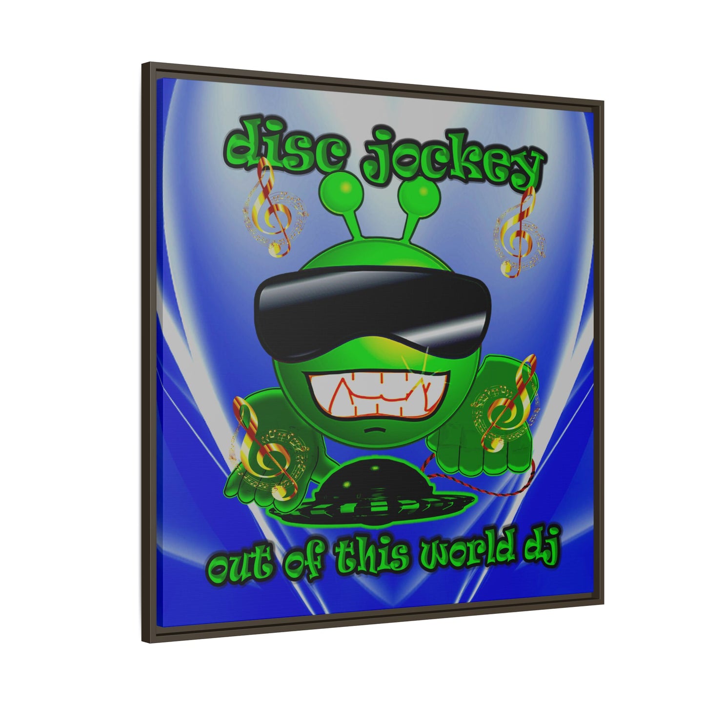 disc jockey - framed canvas art (blue-white wave)