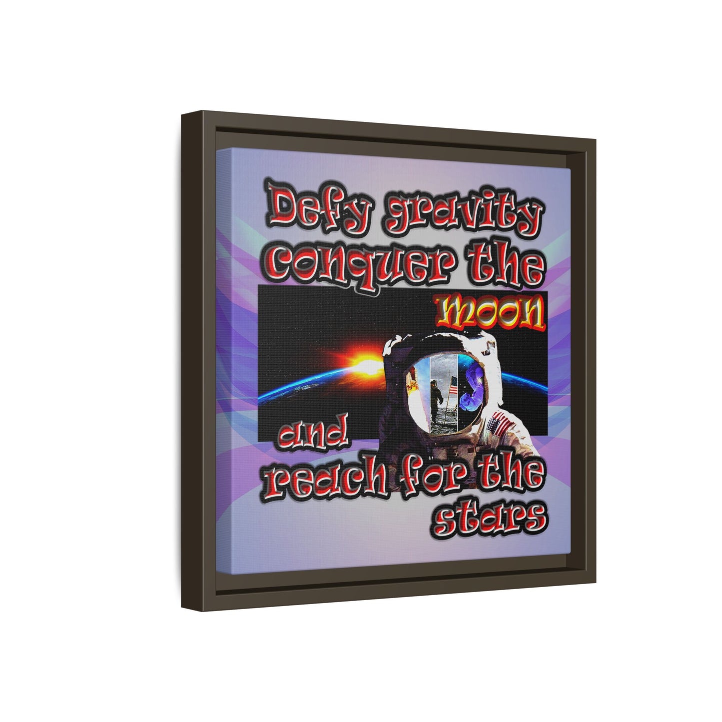 defy conquer reach - framed canvas art (light blue-pink wave)
