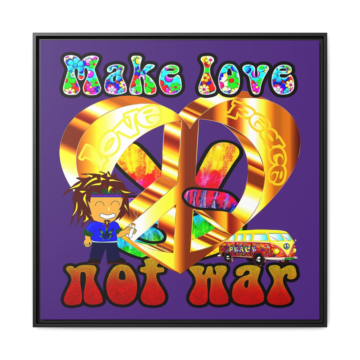 love peace - framed canvas art (purple)