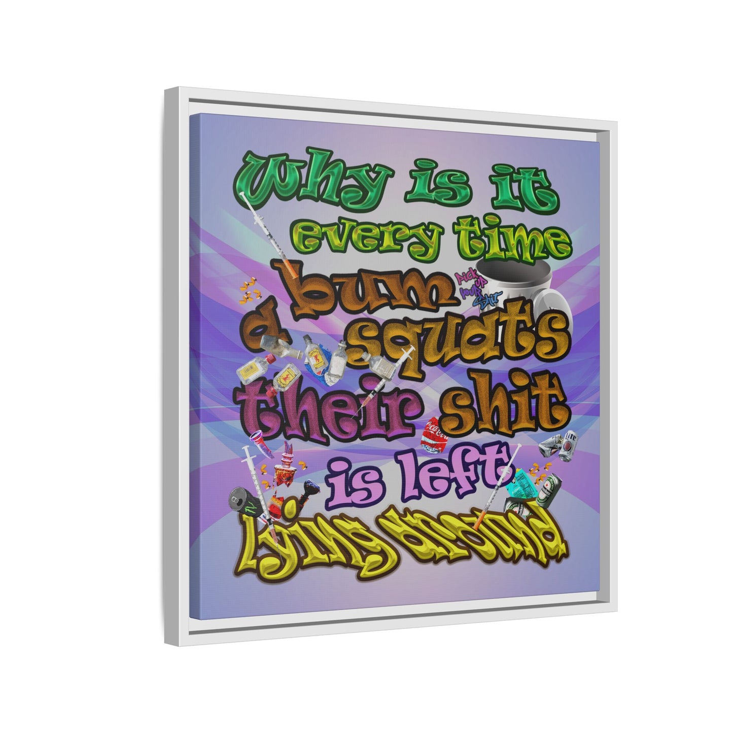 the bum's shit - framed canvas art (light blue-pink wave)