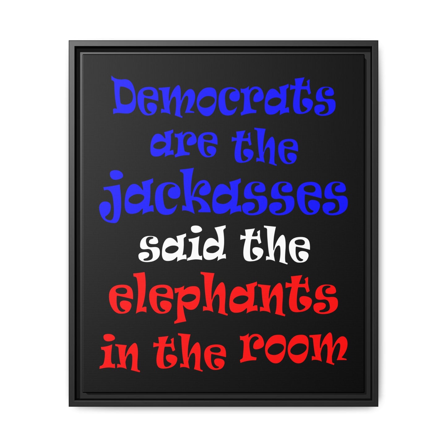 donkeys and elephants - framed canvas art (black)