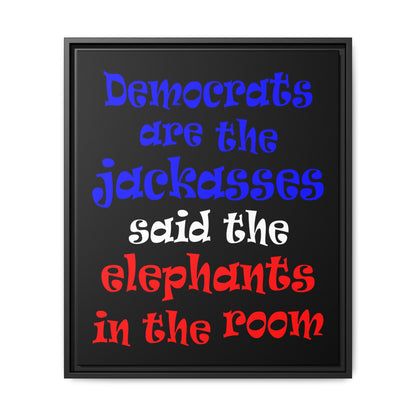 donkeys and elephants - framed canvas art (black)