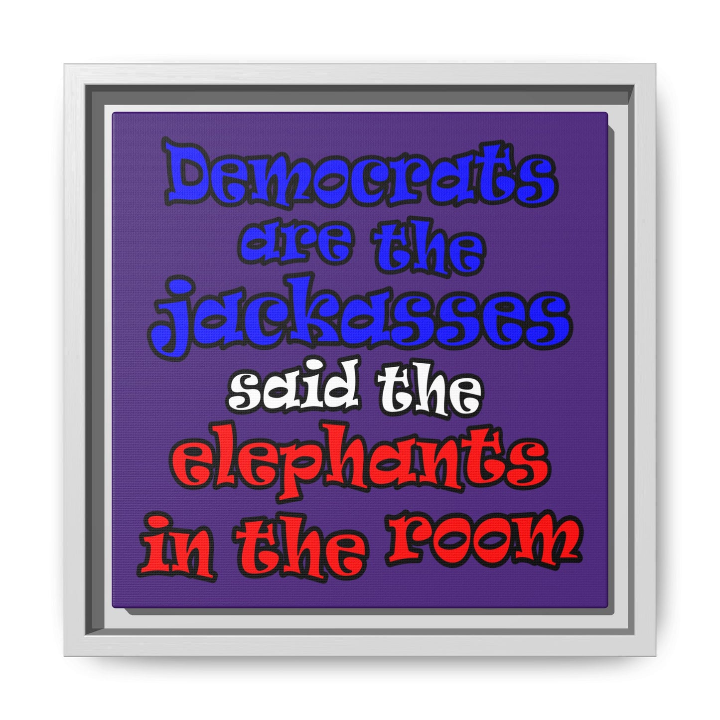 donkeys and elephants - framed canvas art (purple)