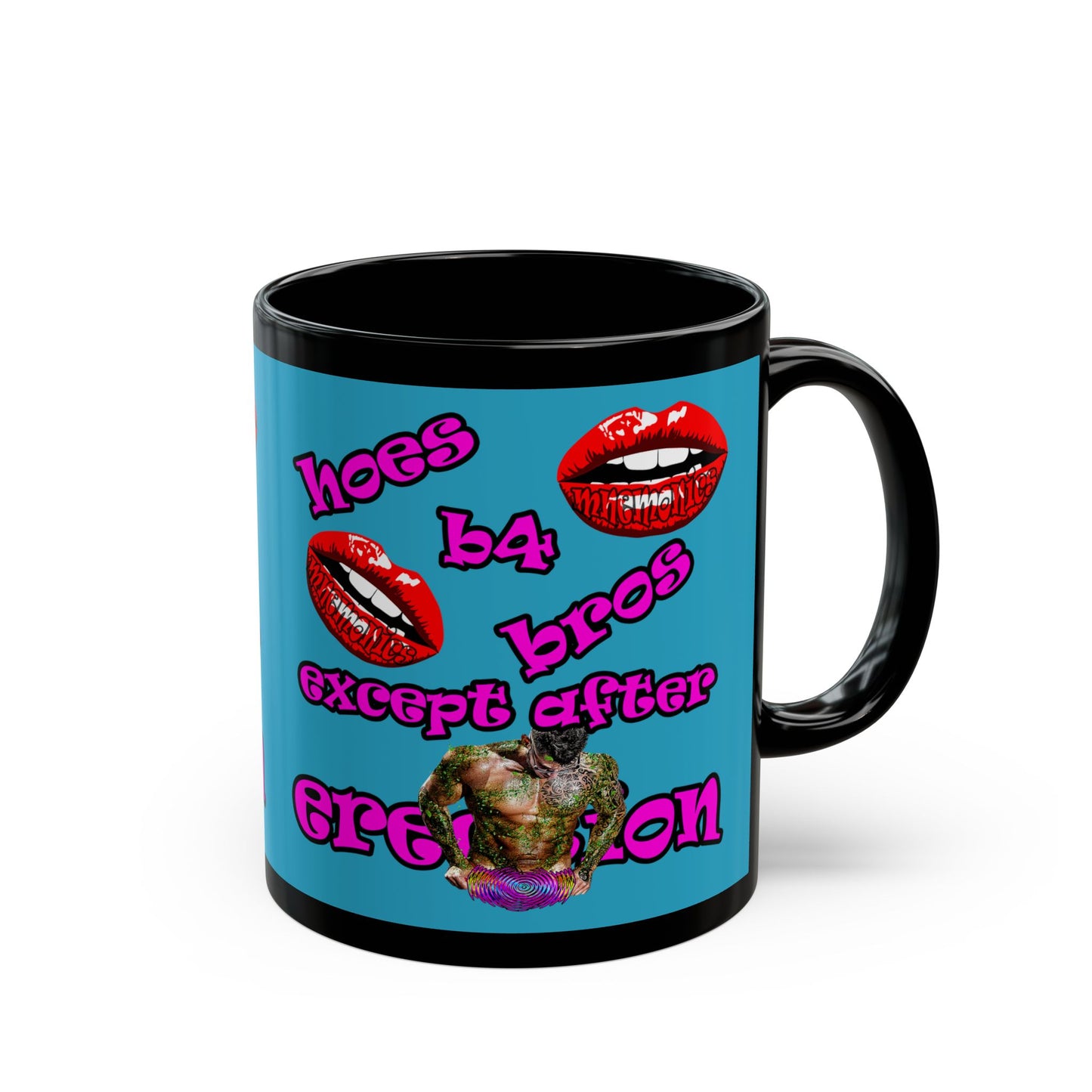 hoes b4 bros - Black Mug (turquoise)