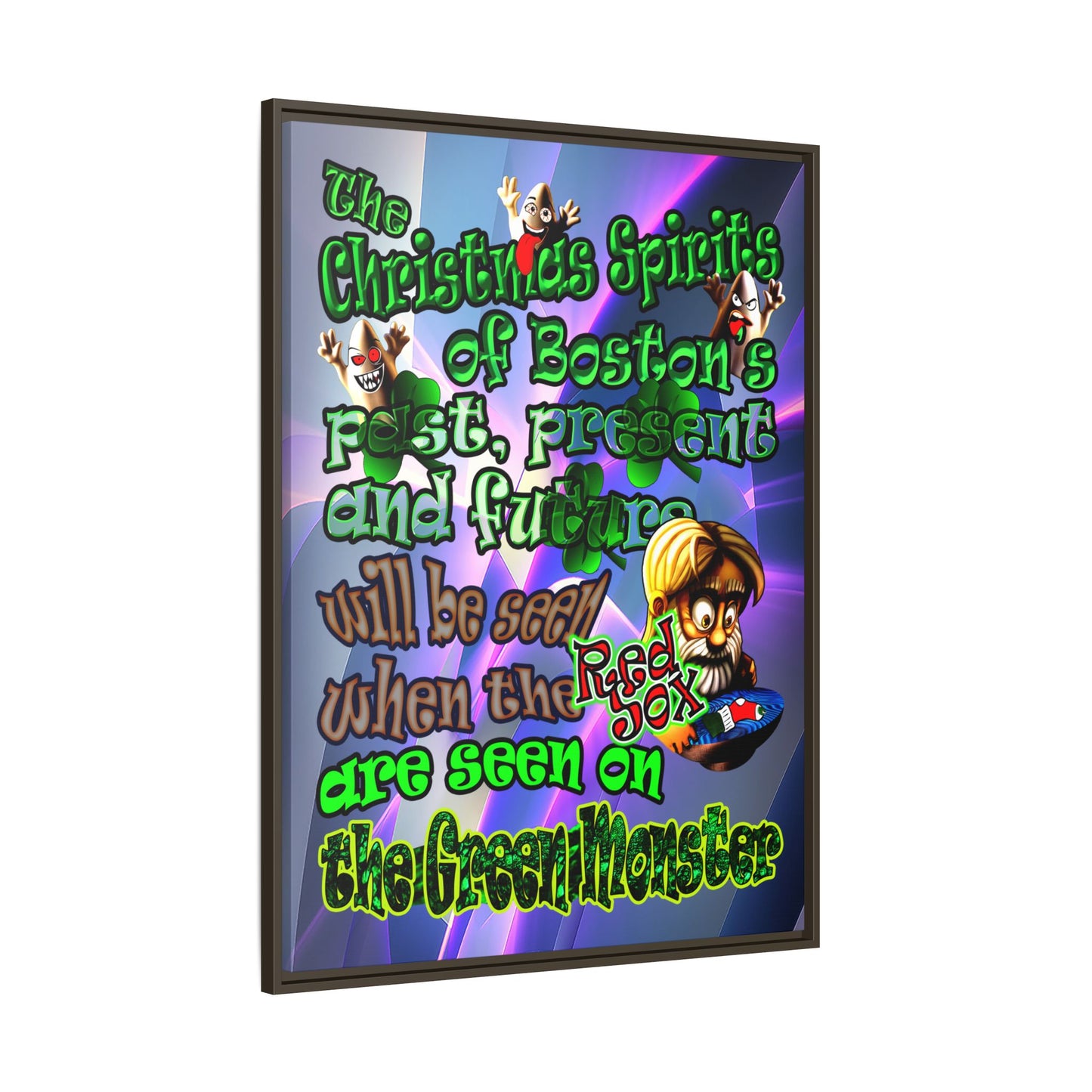 christmas spirits of boston - framed canvas art (grey-pink wave)