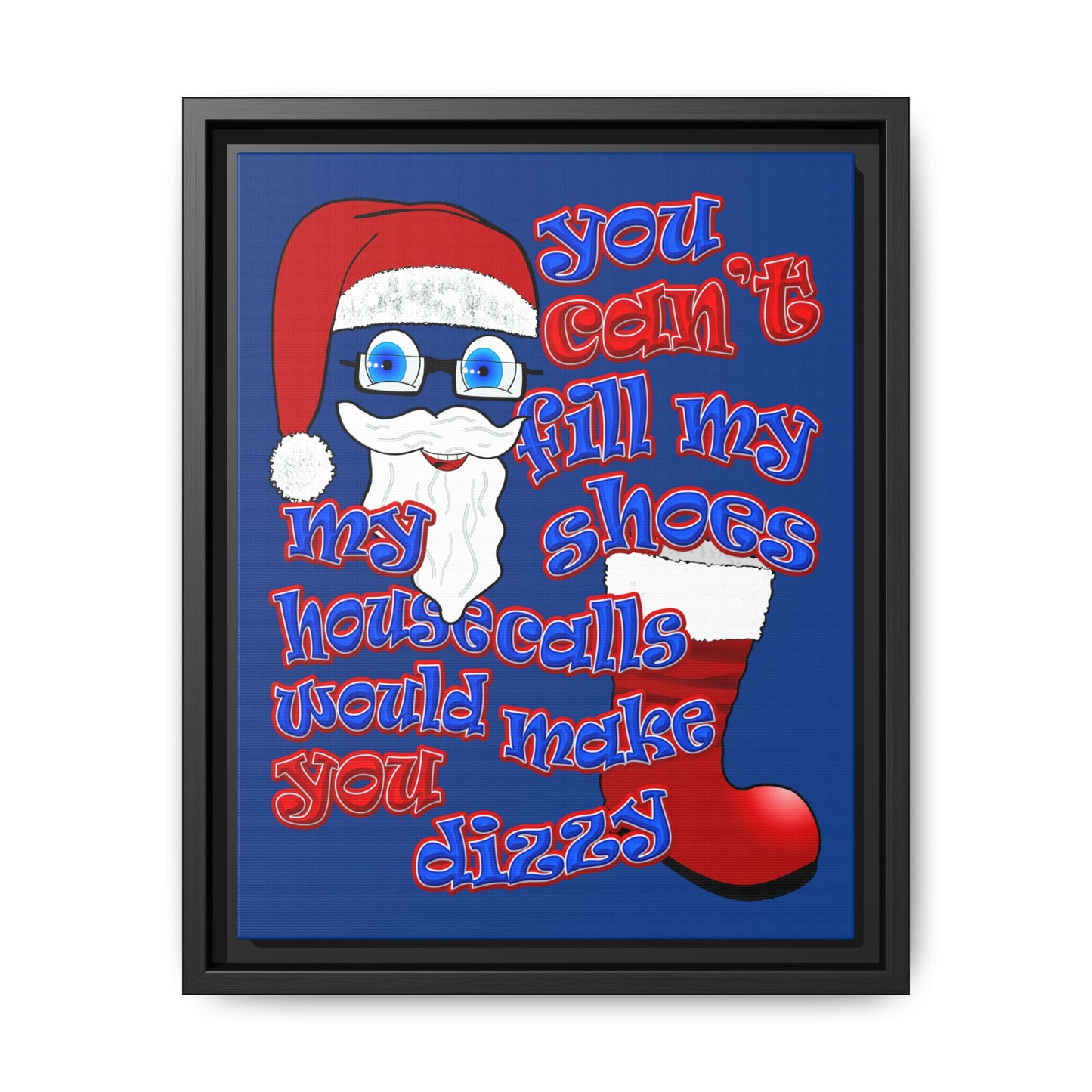 santa's shoes - framed canvas art (dark blue)