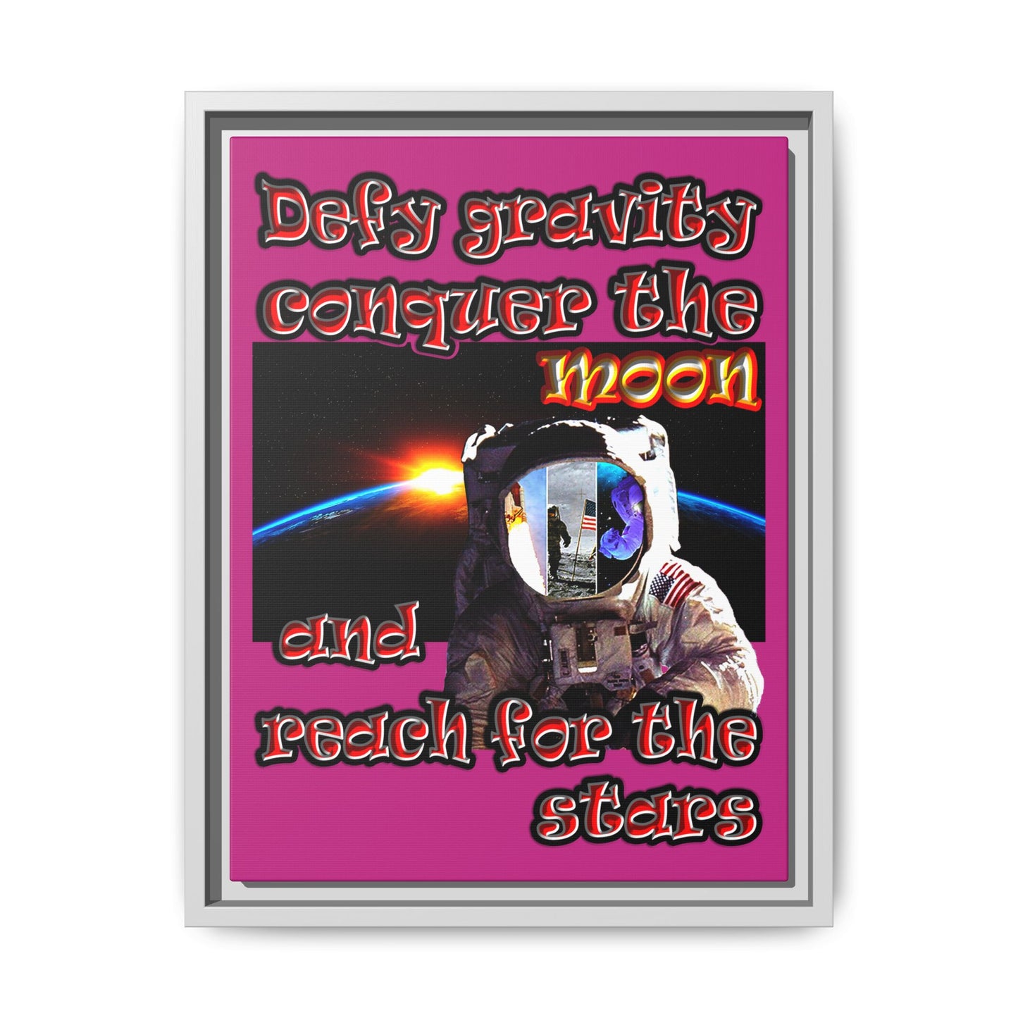 defy conquer reach - framed canvas art (pink)
