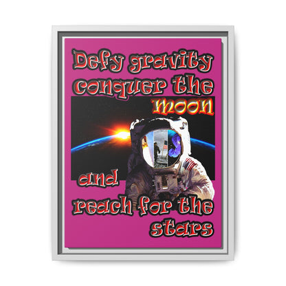 defy conquer reach - framed canvas art (pink)