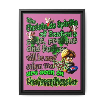 christmas spirits of boston - framed canvas art (light pink)