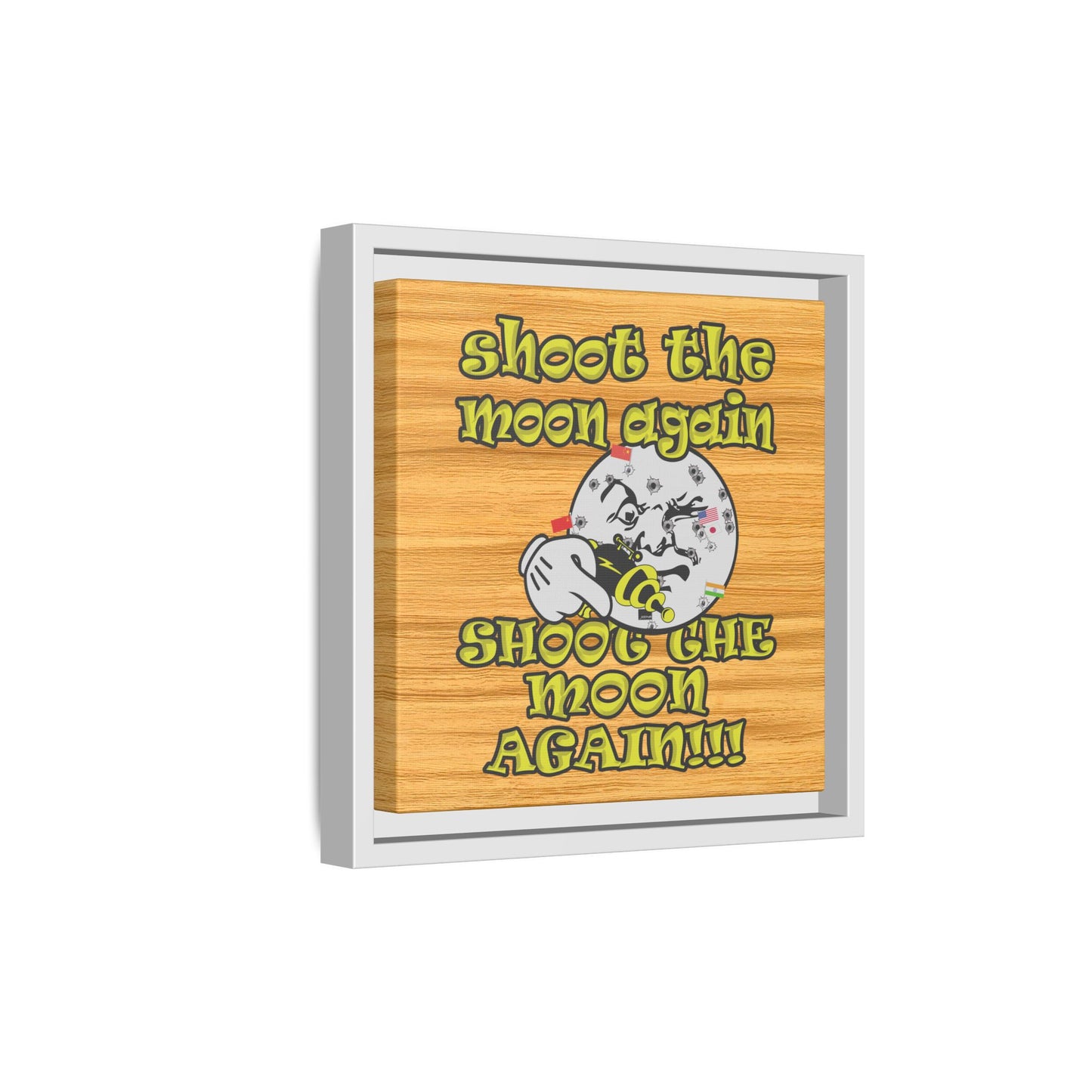 shoot the moon again - framed canvas art (butterscotch wood finish)