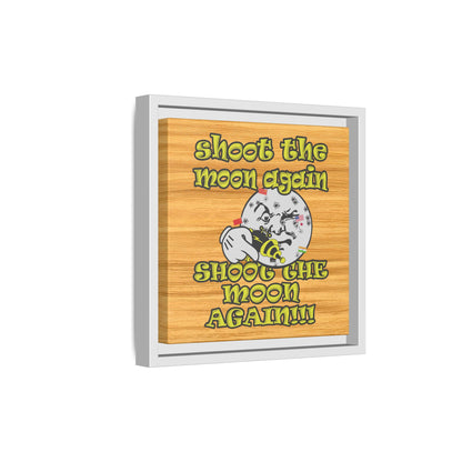 shoot the moon again - framed canvas art (butterscotch wood finish)
