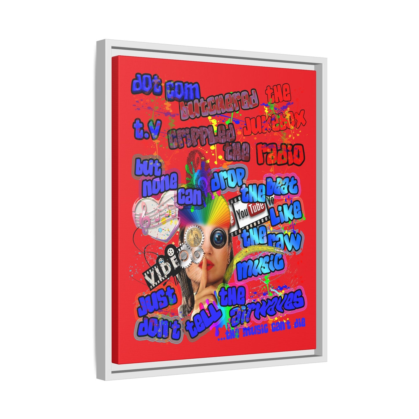 drop the beat - framed canvas art (red)