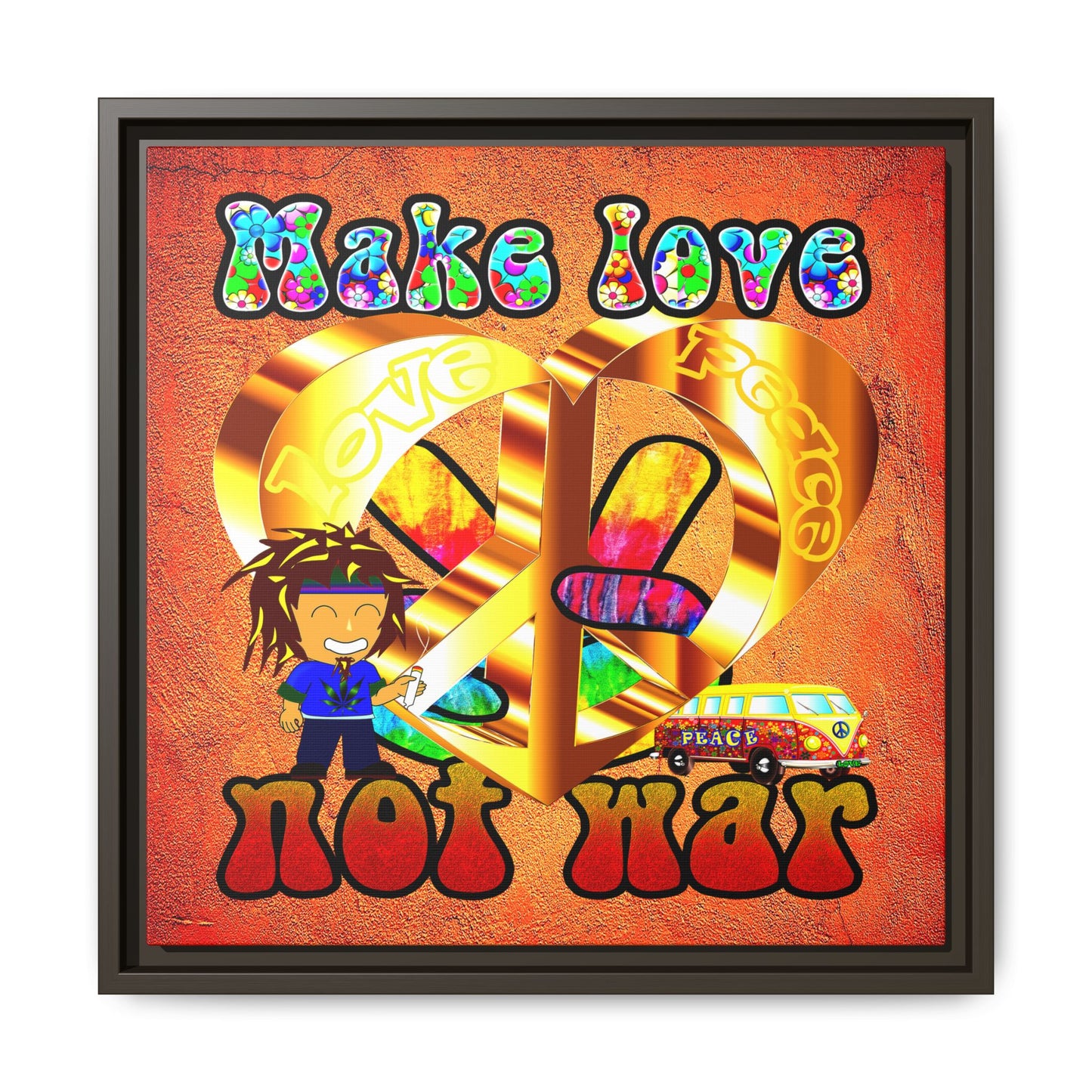 love peace - framed canvas art (burnt orange)