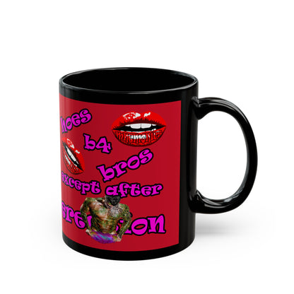 hoes b4 bros - Black Mug (dark red)
