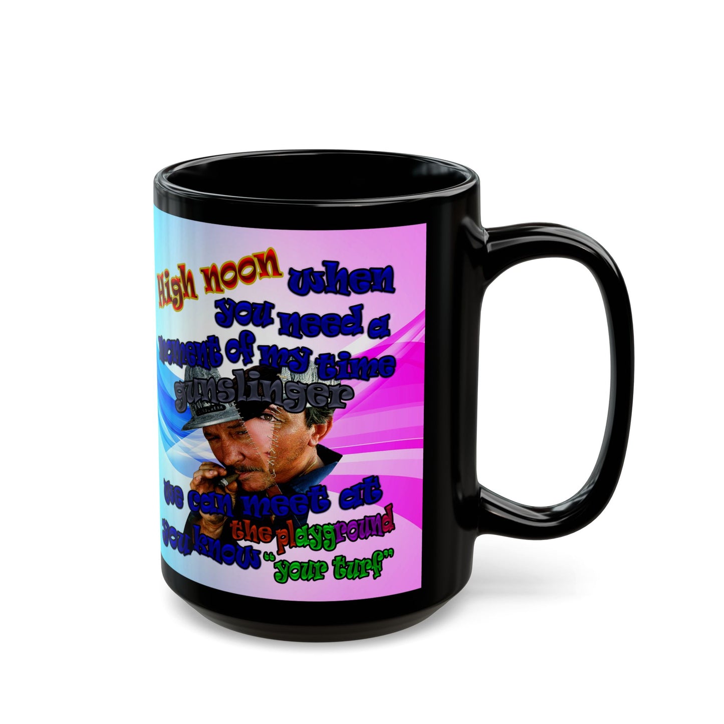high noon - Black Mug (light blue-pink wave)