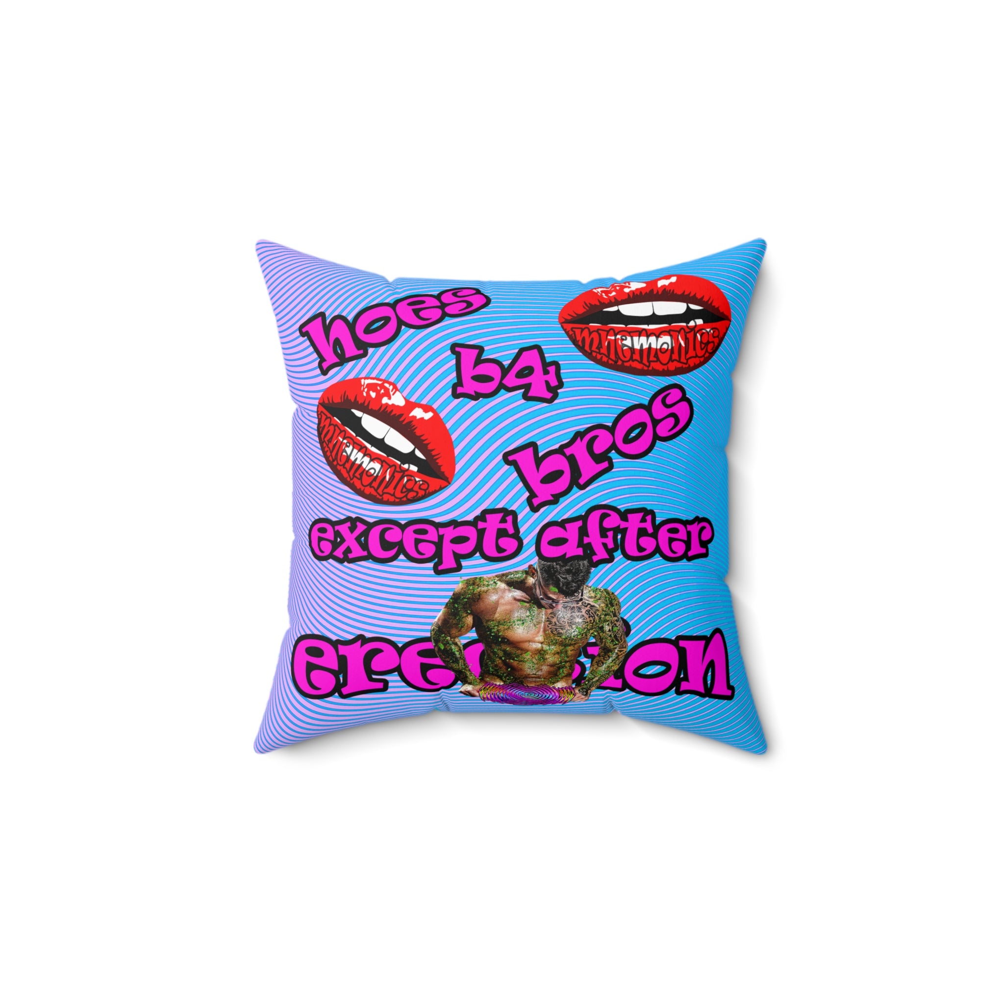 hoes b4 bros - Spun Polyester Square Pillow - (light blue-purple wave)