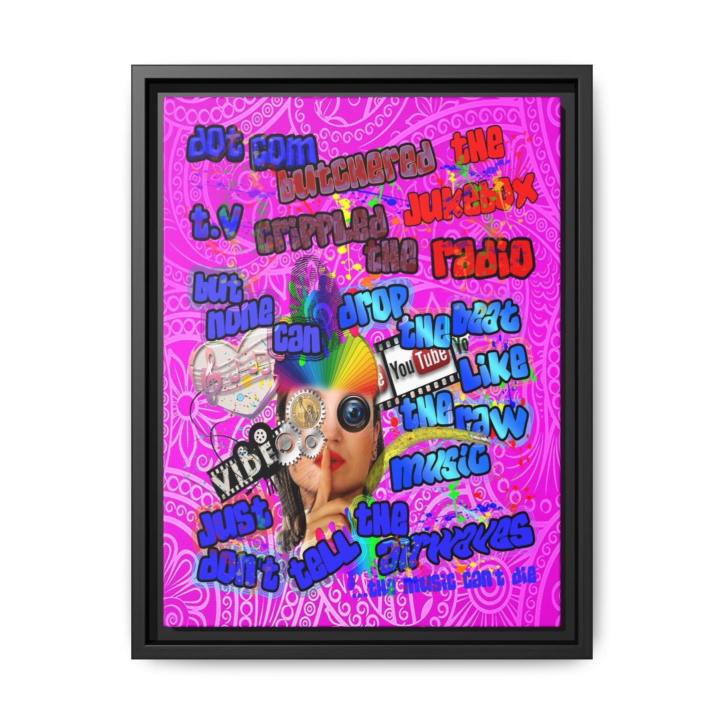 drop the beat - framed canvas art (pink swirl)