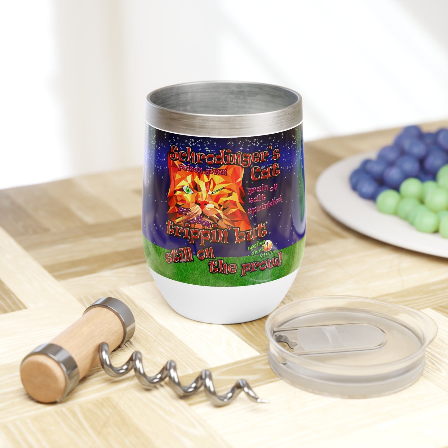 schrodinger's cat - Chill Wine Tumbler ('snoops' background)