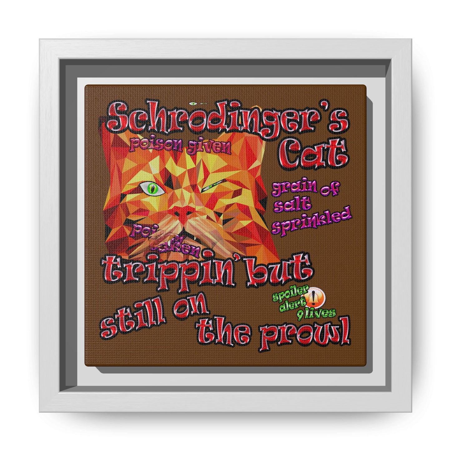 schrodinger's cat - framed canvas art (brown)