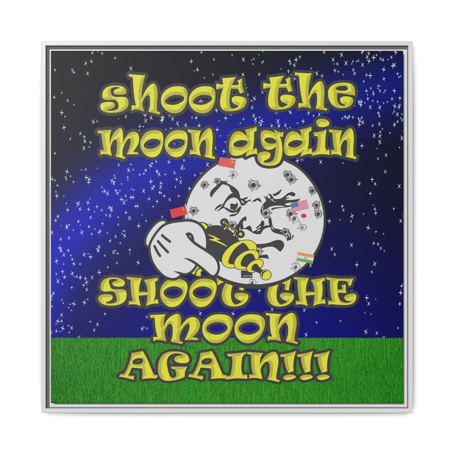 shoot the moon again - framed canvas art ('snoops' background)