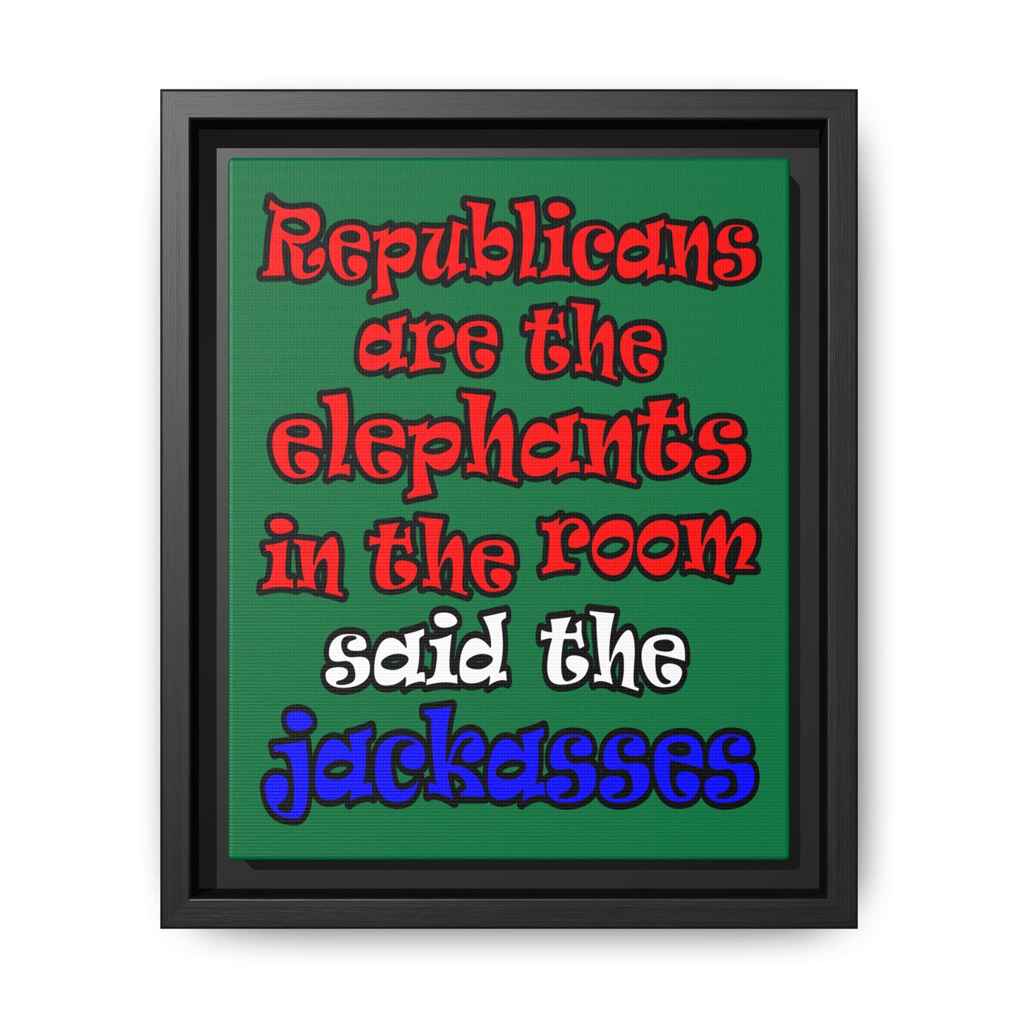donkeys and elephants - framed canvas art (dark green)