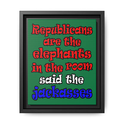 donkeys and elephants - framed canvas art (dark green)