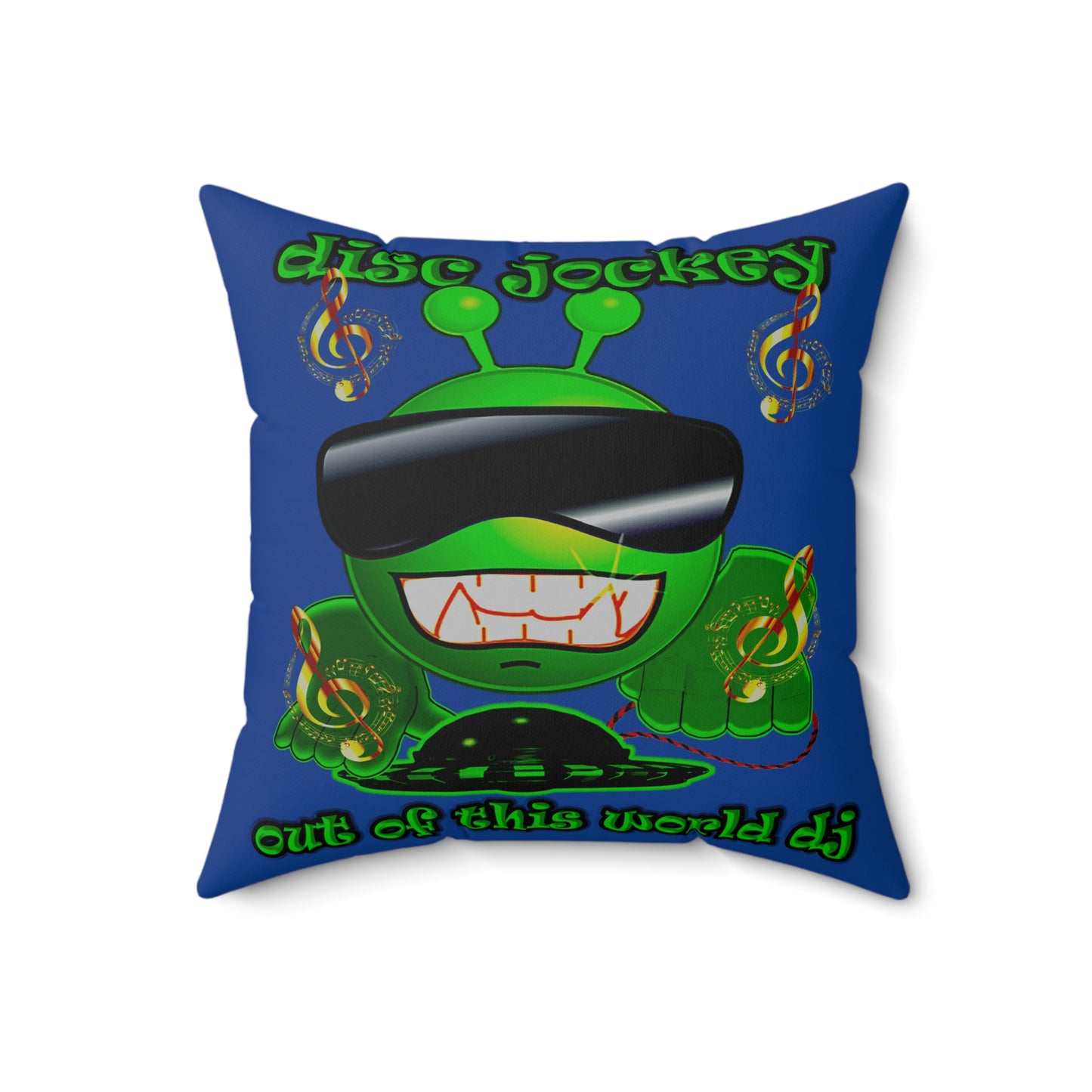 disc jockey - Spun Polyester Square Pillow - (dark blue)