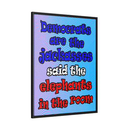 donkeys and elephants - framed canvas art (light blue-purple wave)