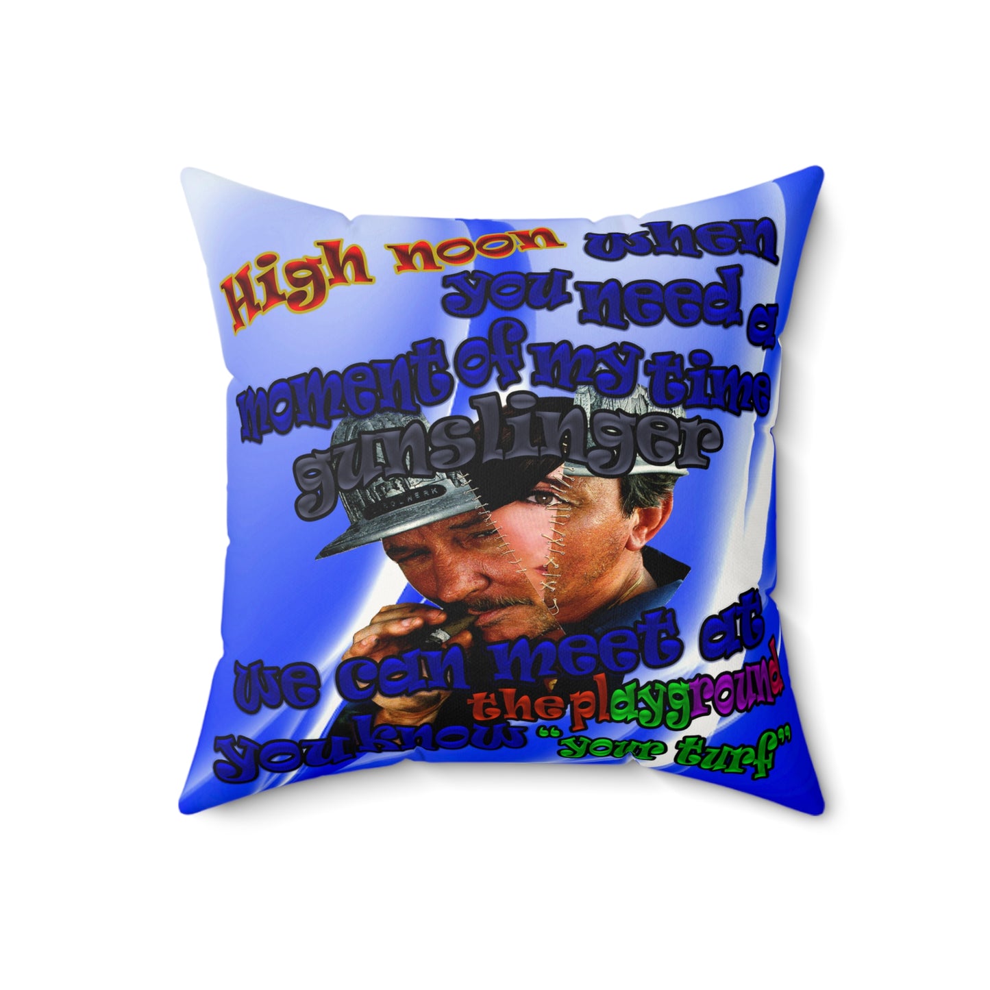 high noon - Faux Suede Square Pillow - (blue-white wave)