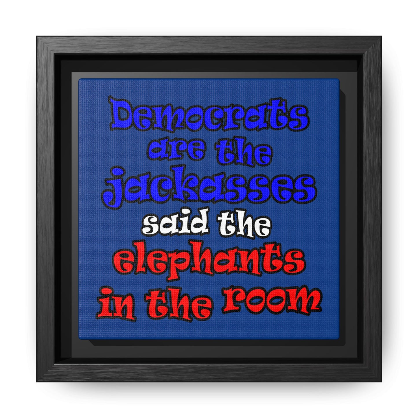 donkeys and elephants - framed canvas art (dark blue)