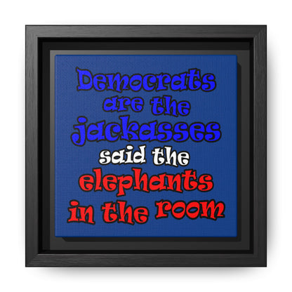 donkeys and elephants - framed canvas art (dark blue)