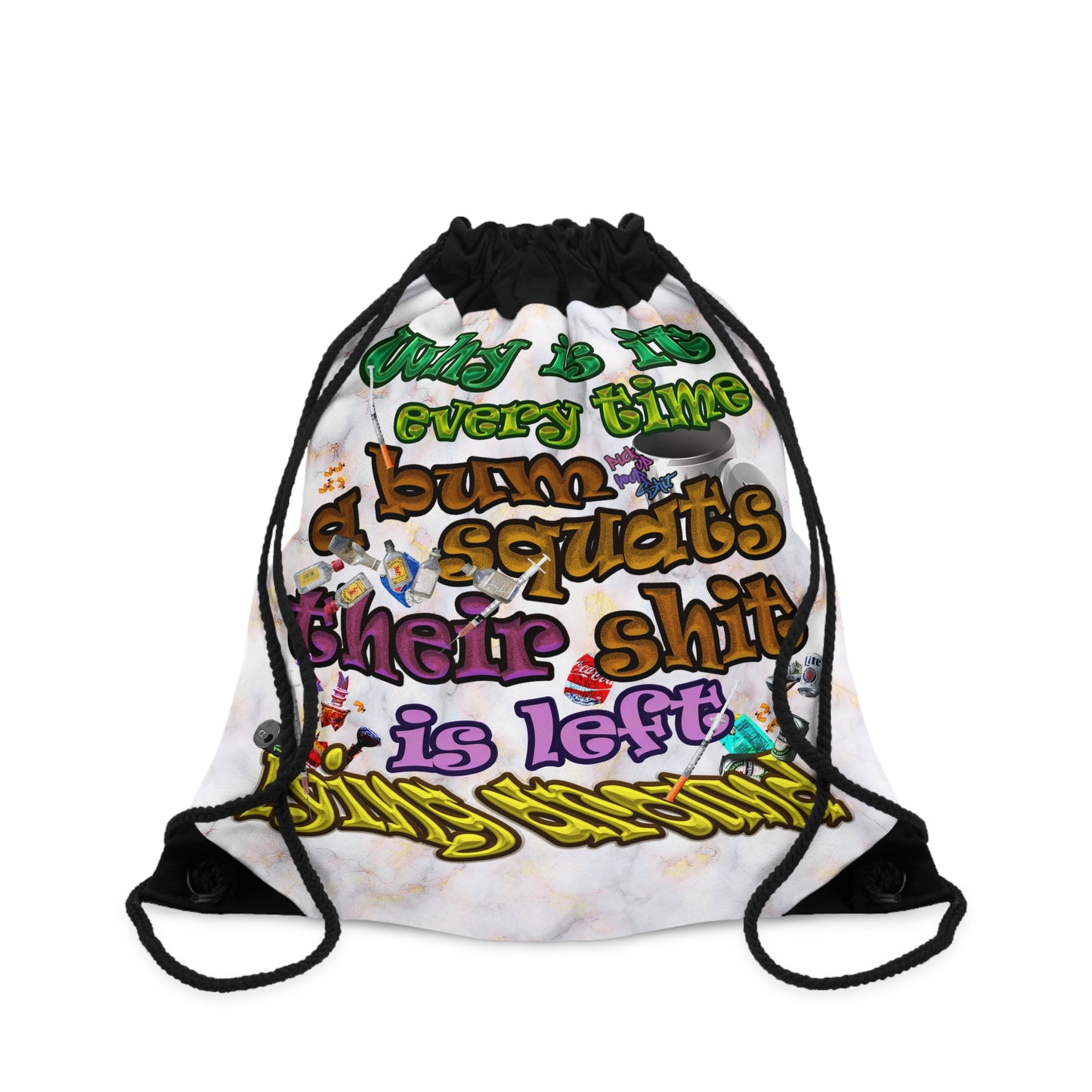 the bum's shit - Drawstring Bag (white marble)