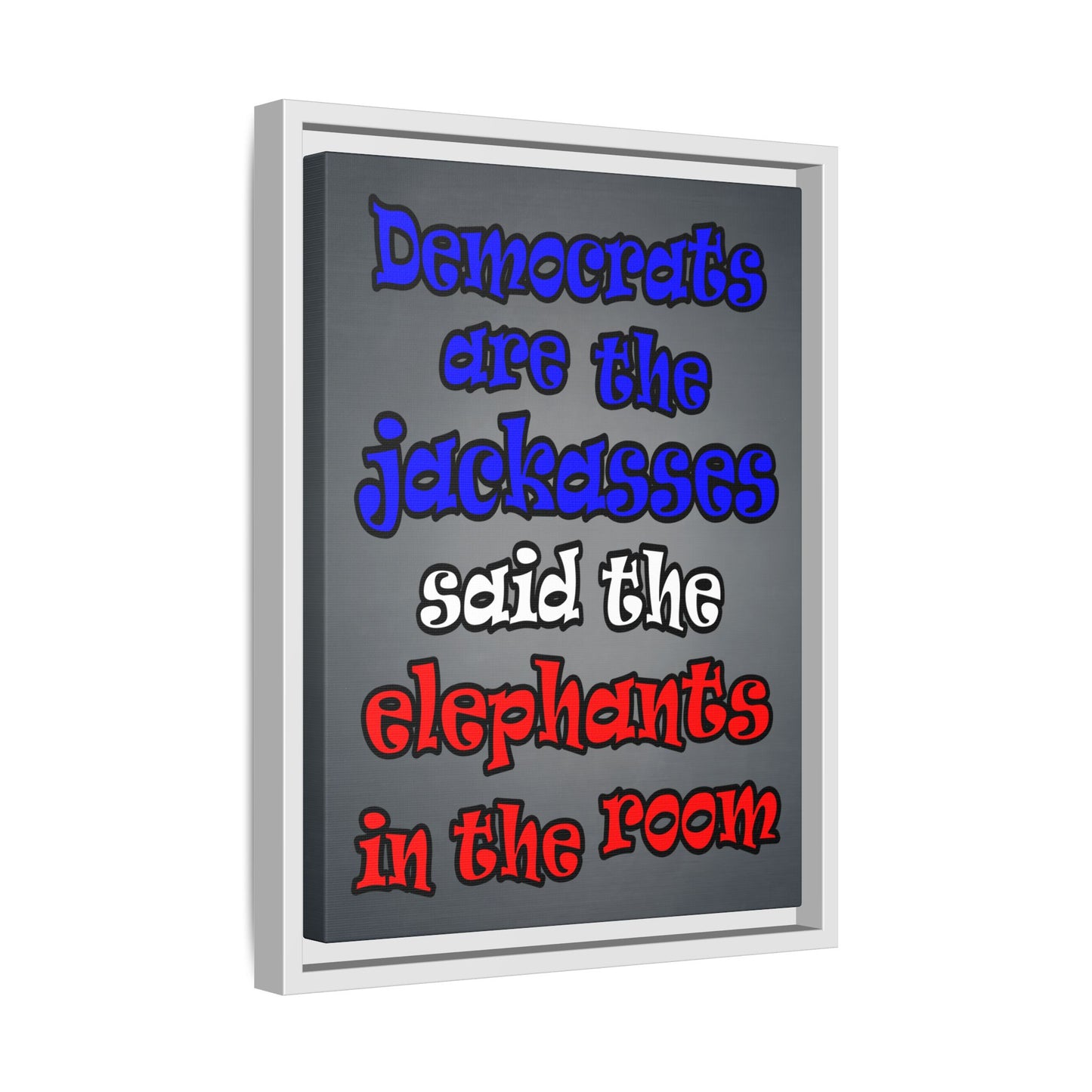 donkeys and elephants - framed canvas art (grey-light grey)