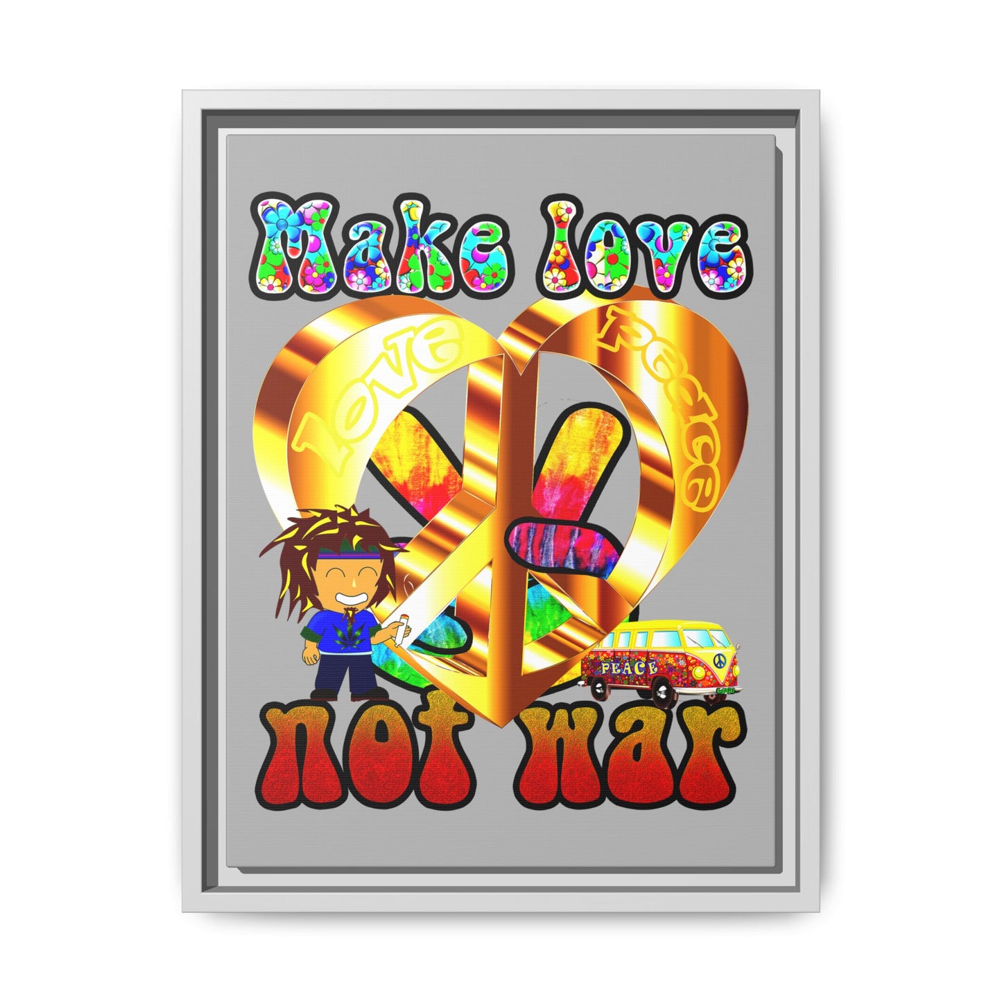 love peace - framed canvas art (light grey)