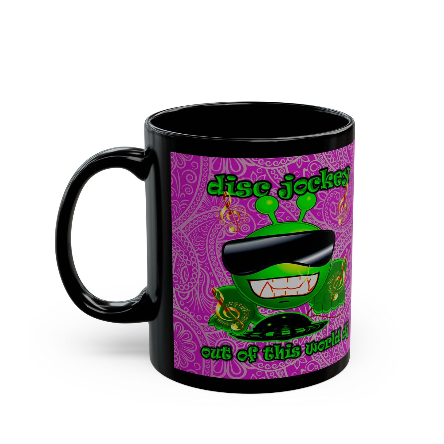 disc jockey - Black Mug (pink swirl)