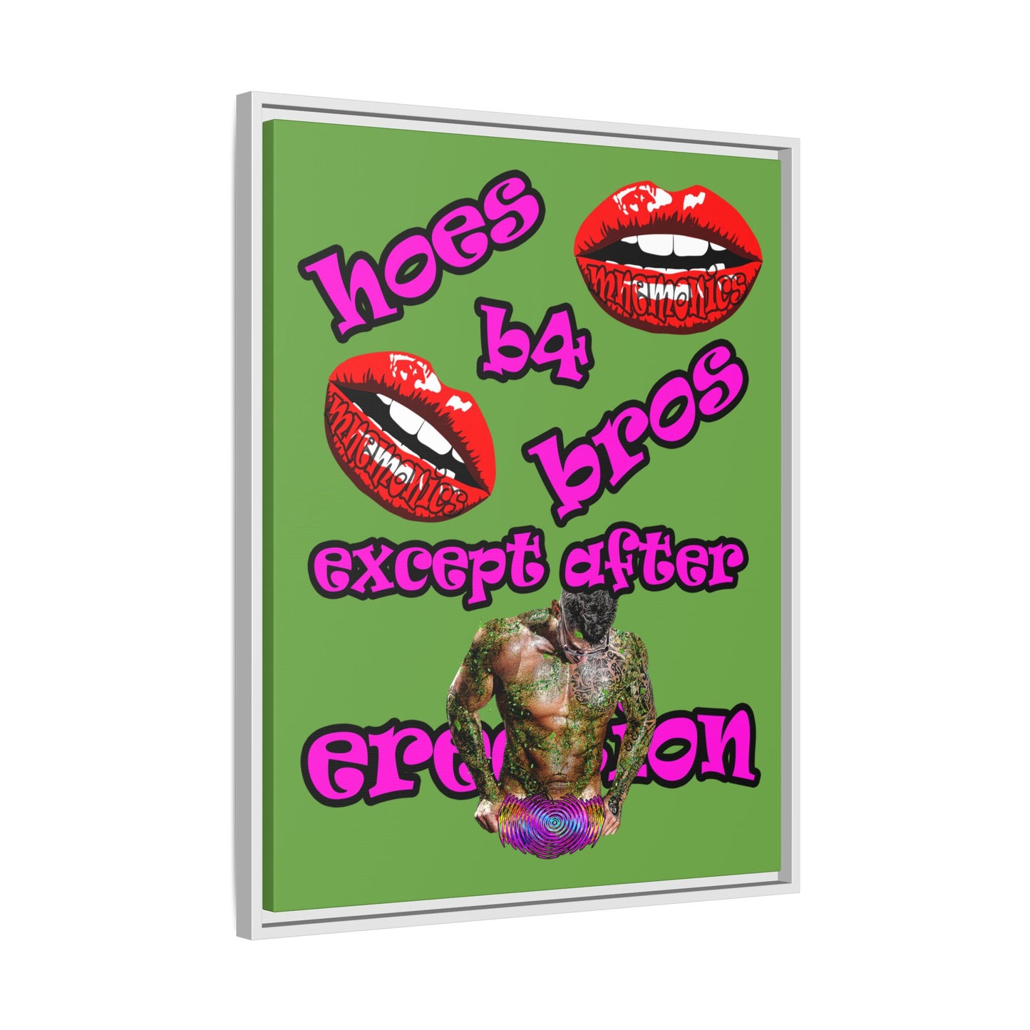 hoes b4 bros - framed canvas art (green)
