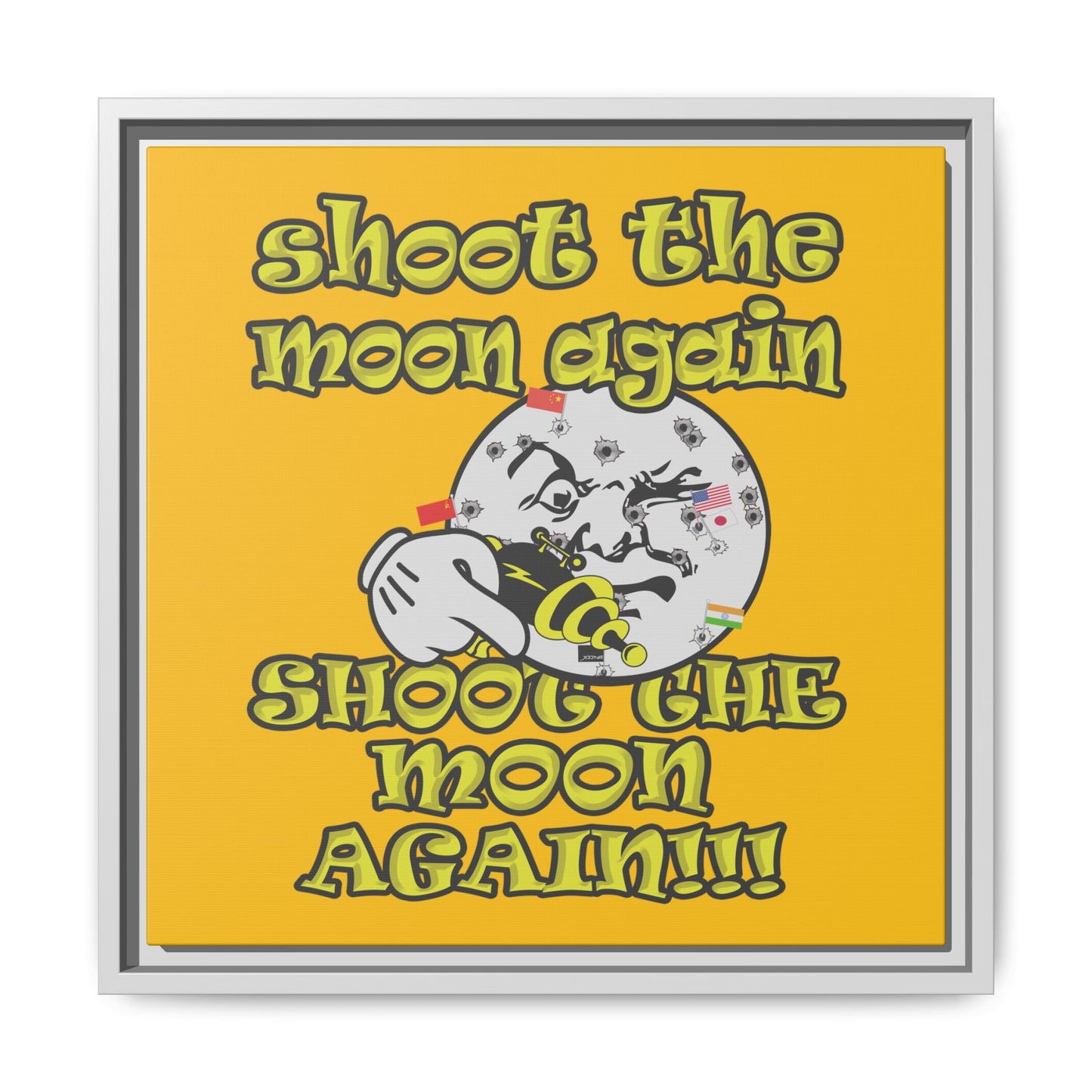 shoot the moon again - framed canvas art (yellow)