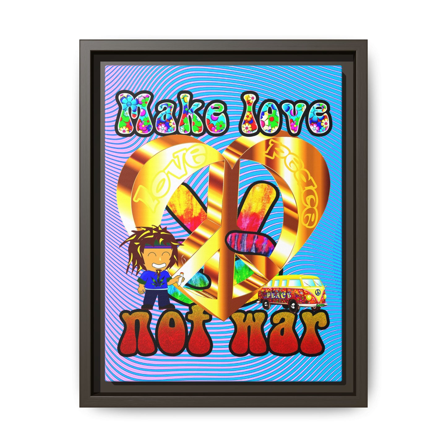 love peace - framed canvas art (light blue-purple wave)