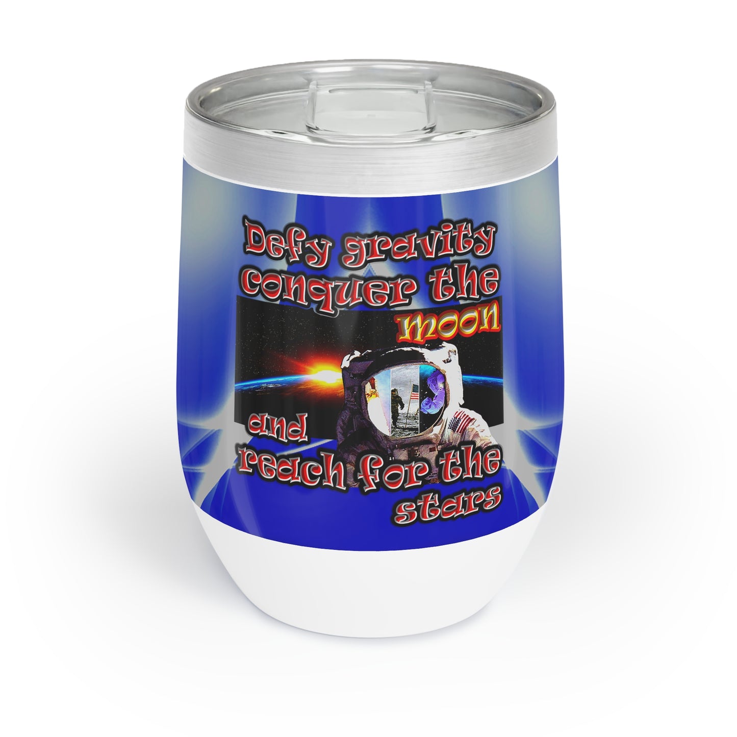 defy conquer reach - Chill Wine Tumbler (blue-white wave)