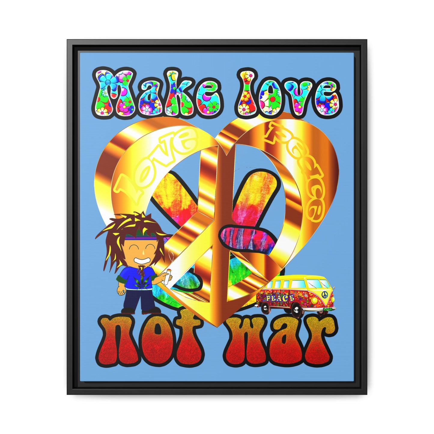love peace - framed canvas art (light blue)