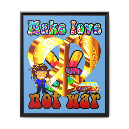 love peace - framed canvas art (light blue)