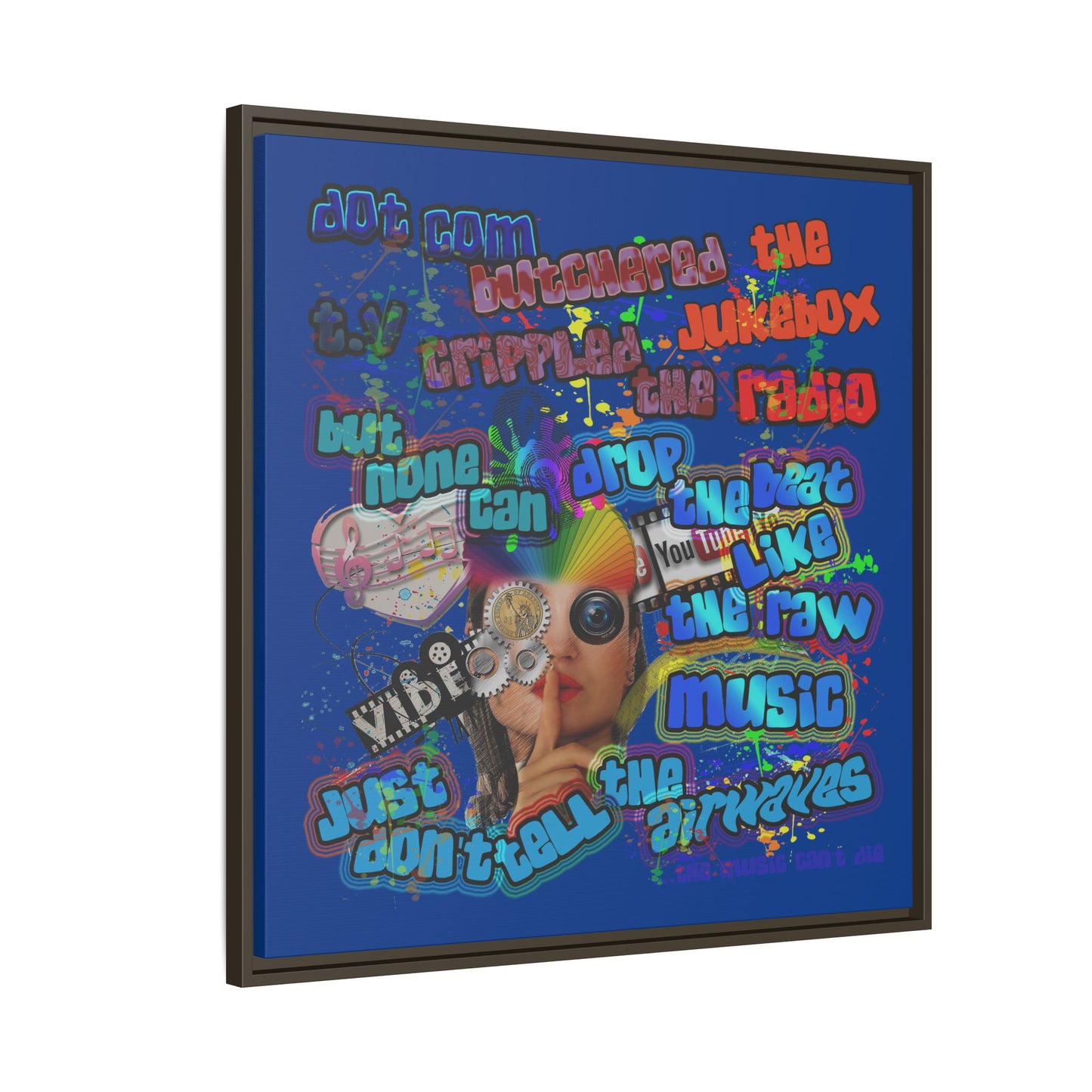 drop the beat - framed canvas art (dark blue)