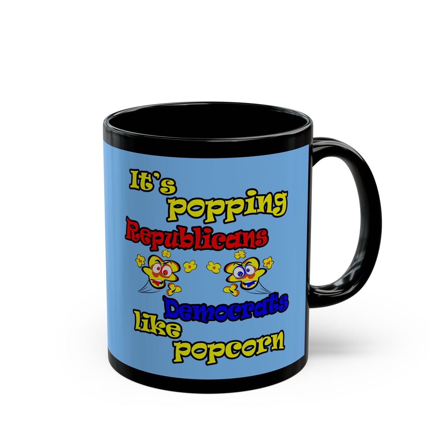 popping like popcorn - Black Mug (light blue)