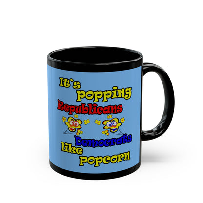 popping like popcorn - Black Mug (light blue)