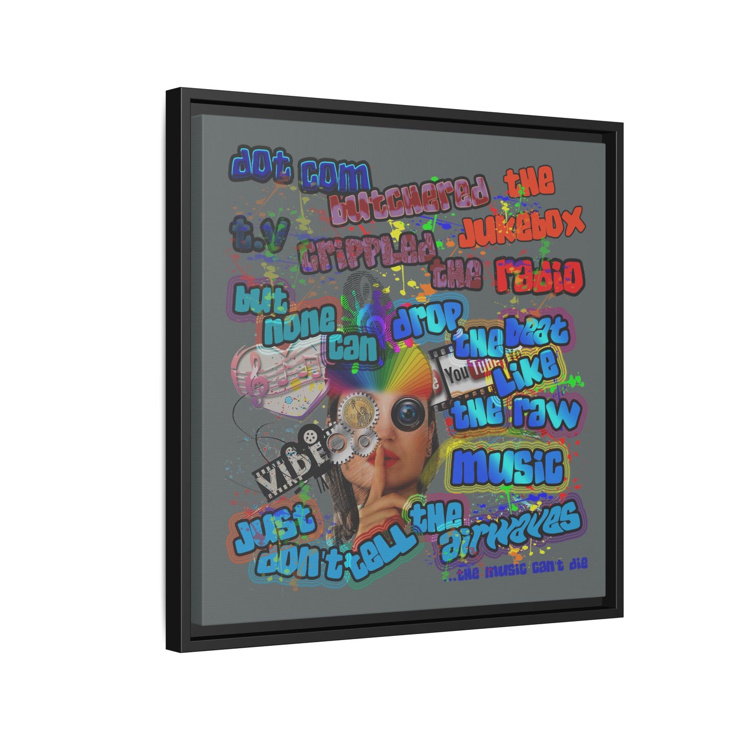 drop the beat - framed canvas art (dark grey)