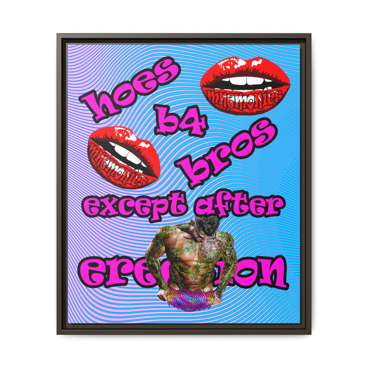 hoes b4 bros - framed canvas art (light blue-purple wave)